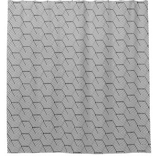 Black Pattern Line Cube Geometry Simple Shower Curtain