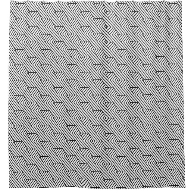Black Pattern Line Cube Geometry Simple Shower Curtain (Front)