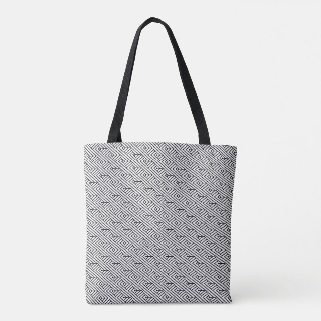 Black Pattern Line Cube Geometry Simple Tote Bag (Back)