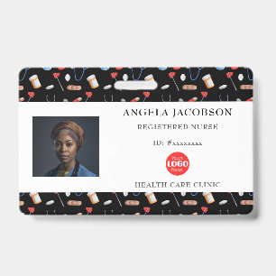 Black Pattern Nurse Healthcare Logo Horizontal ID Badge