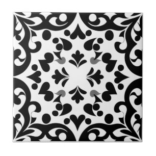 Black pattern on white background ceramic tile