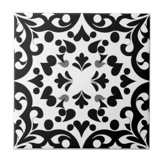 Black pattern on white background ceramic tile