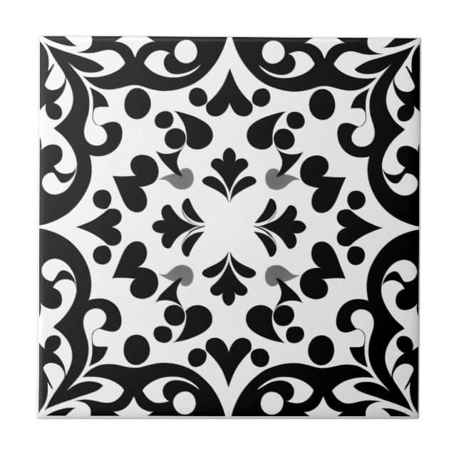Black pattern on white background ceramic tile (Front)