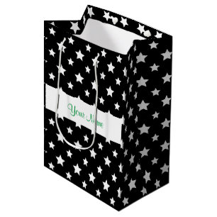 Black pattern with stars medium gift bag