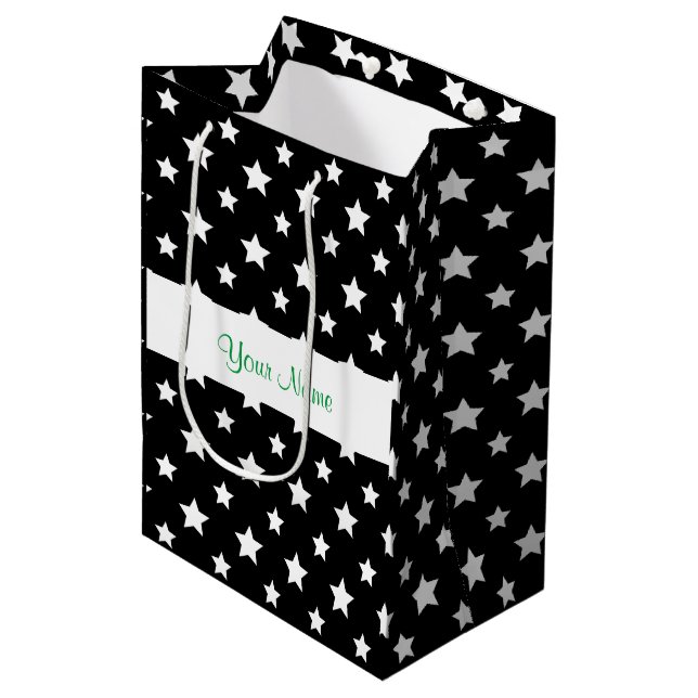Black pattern with stars medium gift bag (Front Angled)