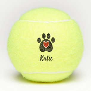 Black Paw Print and Heart Tennis Balls