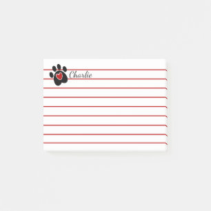 Black Paw Print and Red Heart Post-it Notes