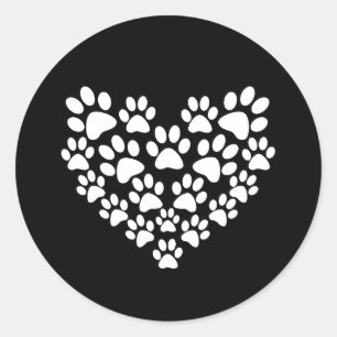 Black Paw Print Heart - Choose Paw Color Classic Round Sticker