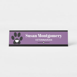 Black Paw Print & Heart Desk Name Plate