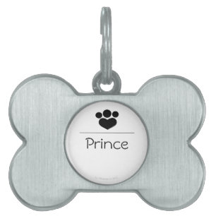 Black Paw Print Heart Personalised Pet Tag