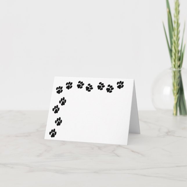 Black Paw Print Note Card (Front)