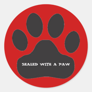 Black Paw Print on Red Background Classic Round Sticker