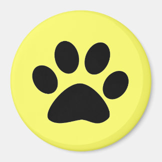 Black Paw Print on Yellow Magnet