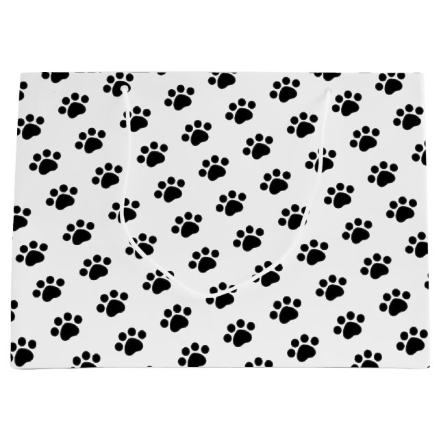 Black Paw Print Pattern Large Gift Bag (Front)