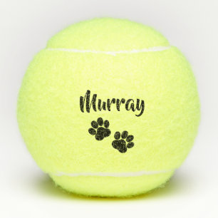 Black Paw Print Personalised Pet or Dog Name Toy Tennis Balls