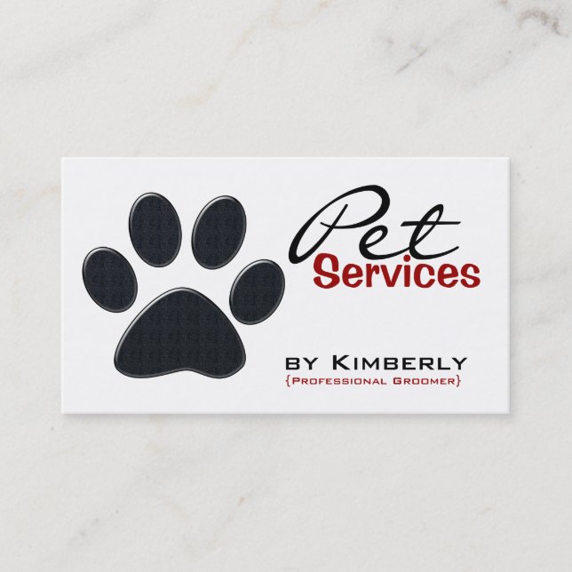 Black Paw Print Pet Grooming Business Cards (Front)