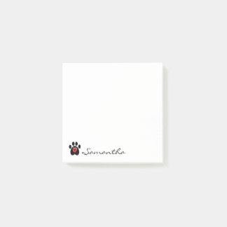 Black Paw Print Red Heart Post-it Notes