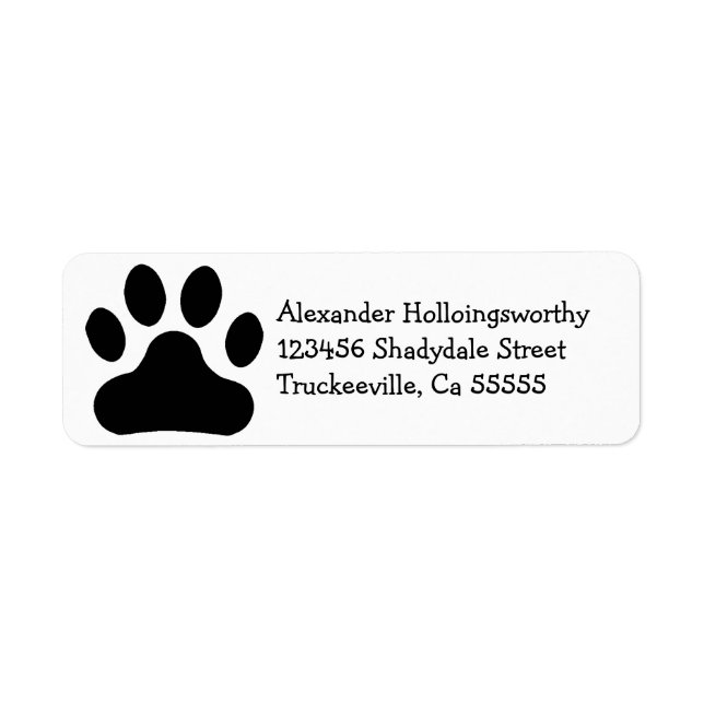 Black Paw Print Return Address Label (Front)
