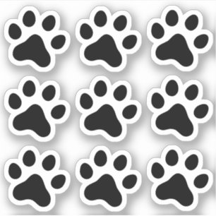 Black paw print stickers, set of nine