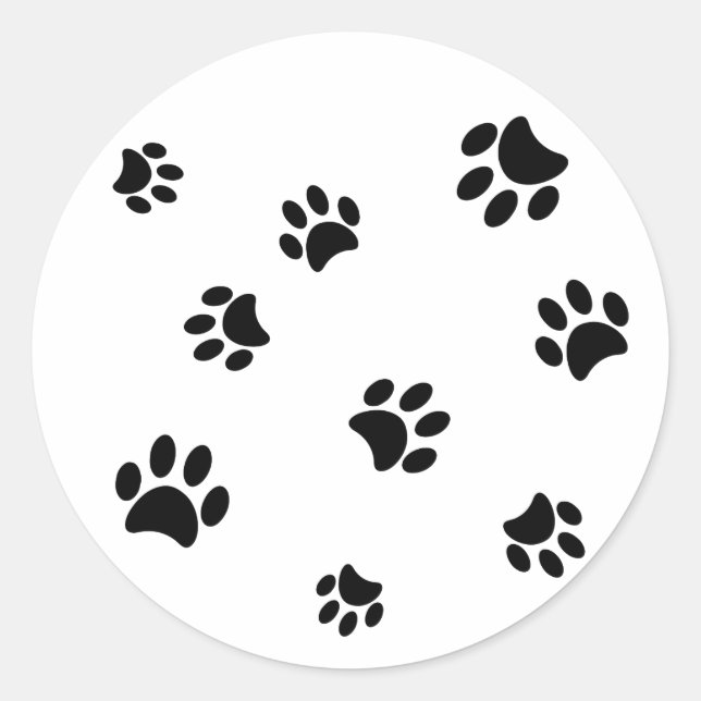 Black Paw Prints Classic Round Sticker (Front)