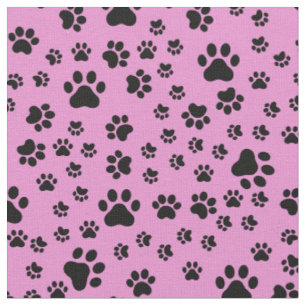 Black Paw Prints on Bubblegum Pink Fabric