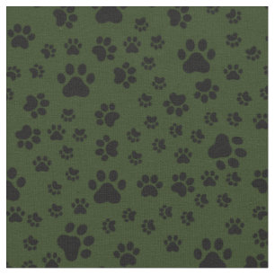 Black Paw Prints on Dark Green Fabric