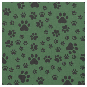Black Paw Prints on Green Fabric