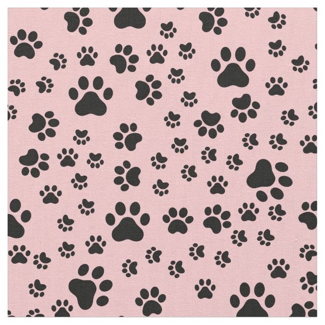 Black Paw Prints on Lemonade Pink Fabric (Close Up)
