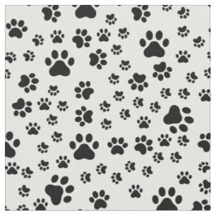 Black Paw Prints on White Fabric