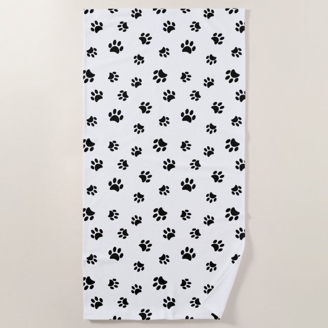 Black Paw Prints Pattern Beach Towel (Front)