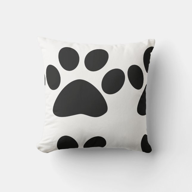 Black Paw Prints Pattern Cute Gifts White Cool Cushion (Front)