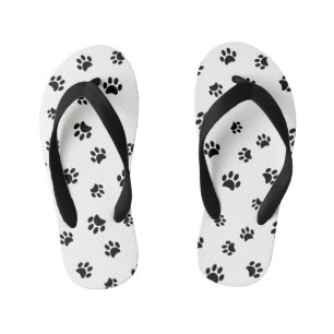 Black Paw Prints Pattern Kid's Thongs
