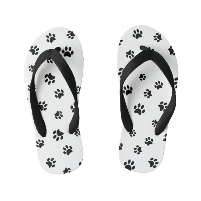 Black Paw Prints Pattern Kid's Thongs (Footbed)