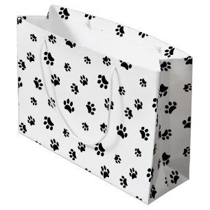 Black Paw Prints Pattern Large Gift Bag