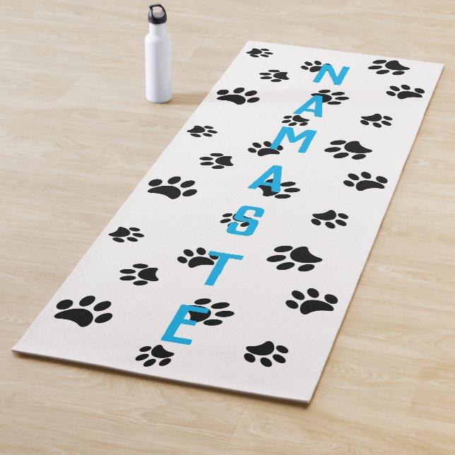 Black Paw Prints Pattern Namaste with Name Yoga Mat (In Situ)