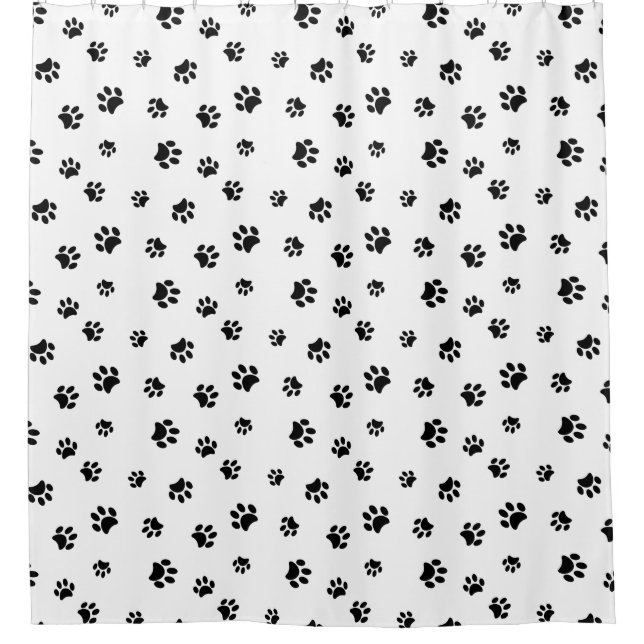Black Paw Prints Pattern Shower Curtain (Front)