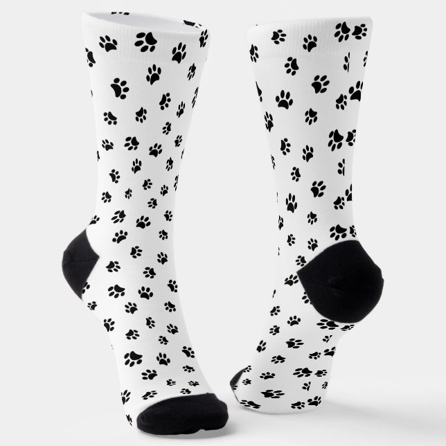 Black Paw Prints Pattern Socks (Angled)