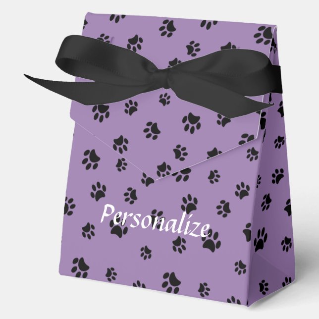 Black Paw Prints Pattern with Purple Background Favour Box (Front)