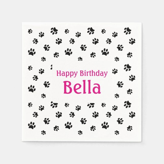 Black Paw Prints Pet Birthday Party Napkin (Front)