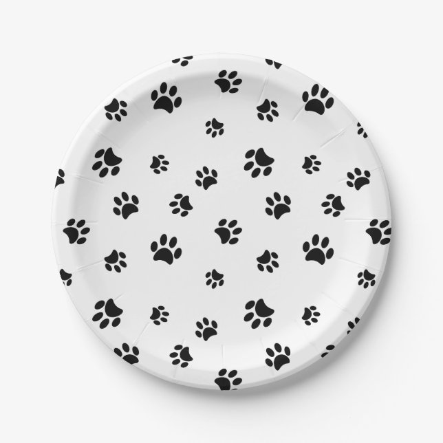 Black Paw Prints Pet Party Paper Plate (Front)