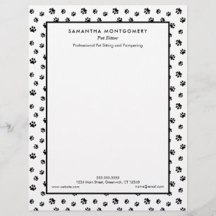 Black Paw Prints Pet Sitter Custom Letterhead