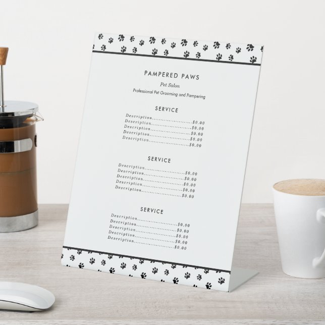 Black Paw Prints Professional Pet Salon Services Pedestal Sign (In SItu)