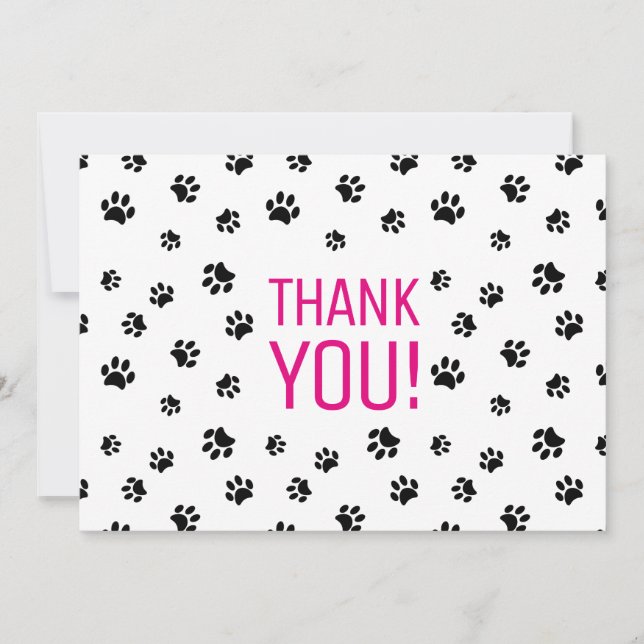 Black Paw Prints Thank You Card (Front)