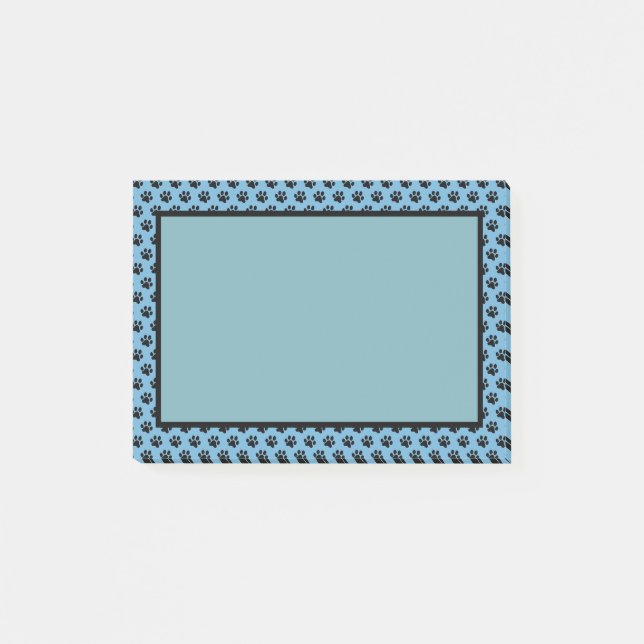 Black Paw Prints with Blue Background Post-it Notes (Front)