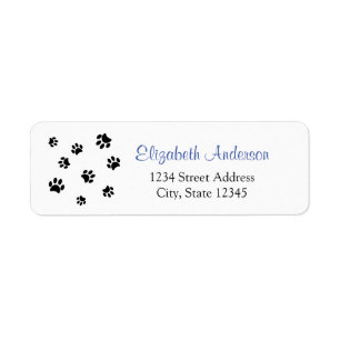 Black Paw Prints with Blue Return Address Label