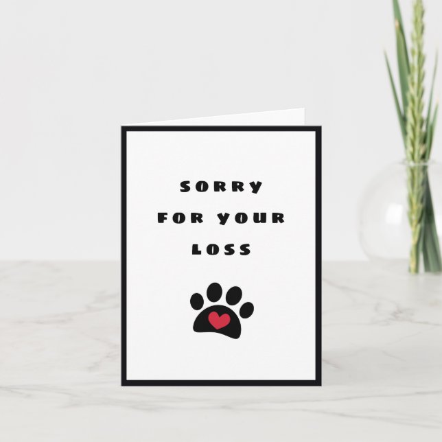 Black Pawprint Red Heart Sorry For Your Loss Pet Card (Front)