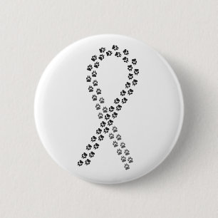 Black Pawprint Ribbon 6 Cm Round Badge