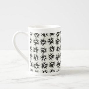 Black Paws, Dog Paws, Cat Paws, Outline Bone China Mug