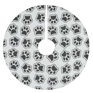 Black Paws, Dog Paws, Cat Paws, Outline Brushed Polyester Tree Skirt
