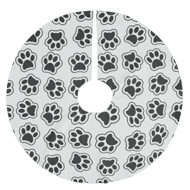 Black Paws, Dog Paws, Cat Paws, Outline Brushed Polyester Tree Skirt (Front)